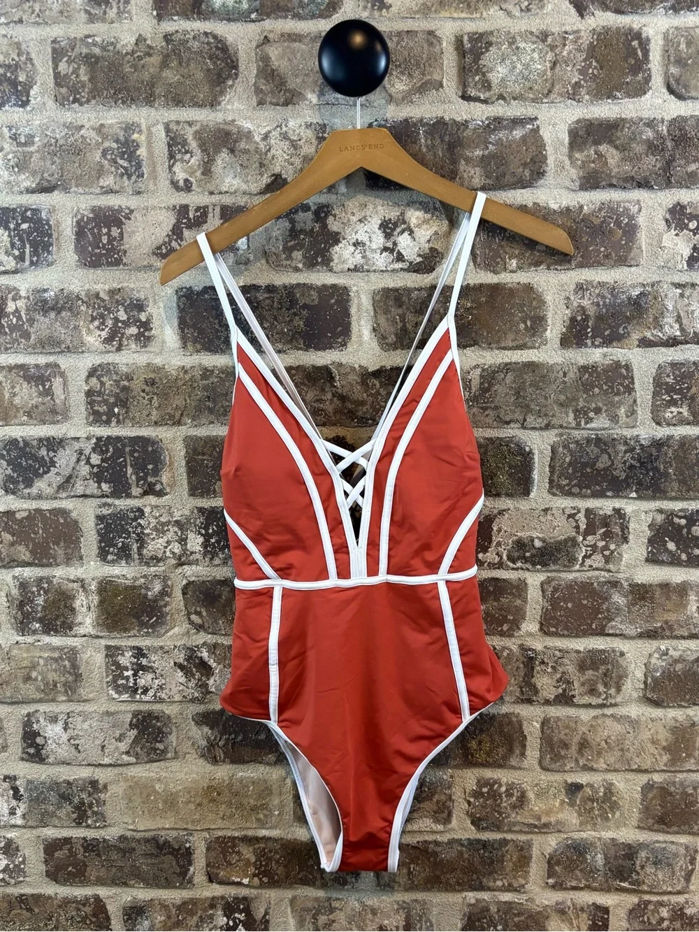 Cupshe Orange One-Piece Swimsuit with White Trim Size M